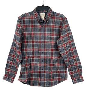 LL Bean Mens Scotch Plaid Flannel Shirt Grey Stewart Traditional Fit Size S NWT